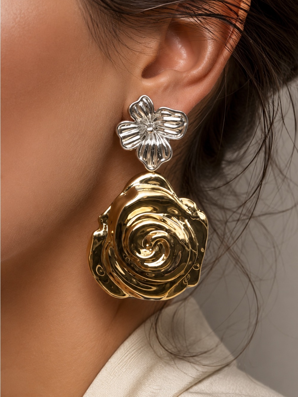 Flower Drop Earrings Gold and Silver Women Jewelry